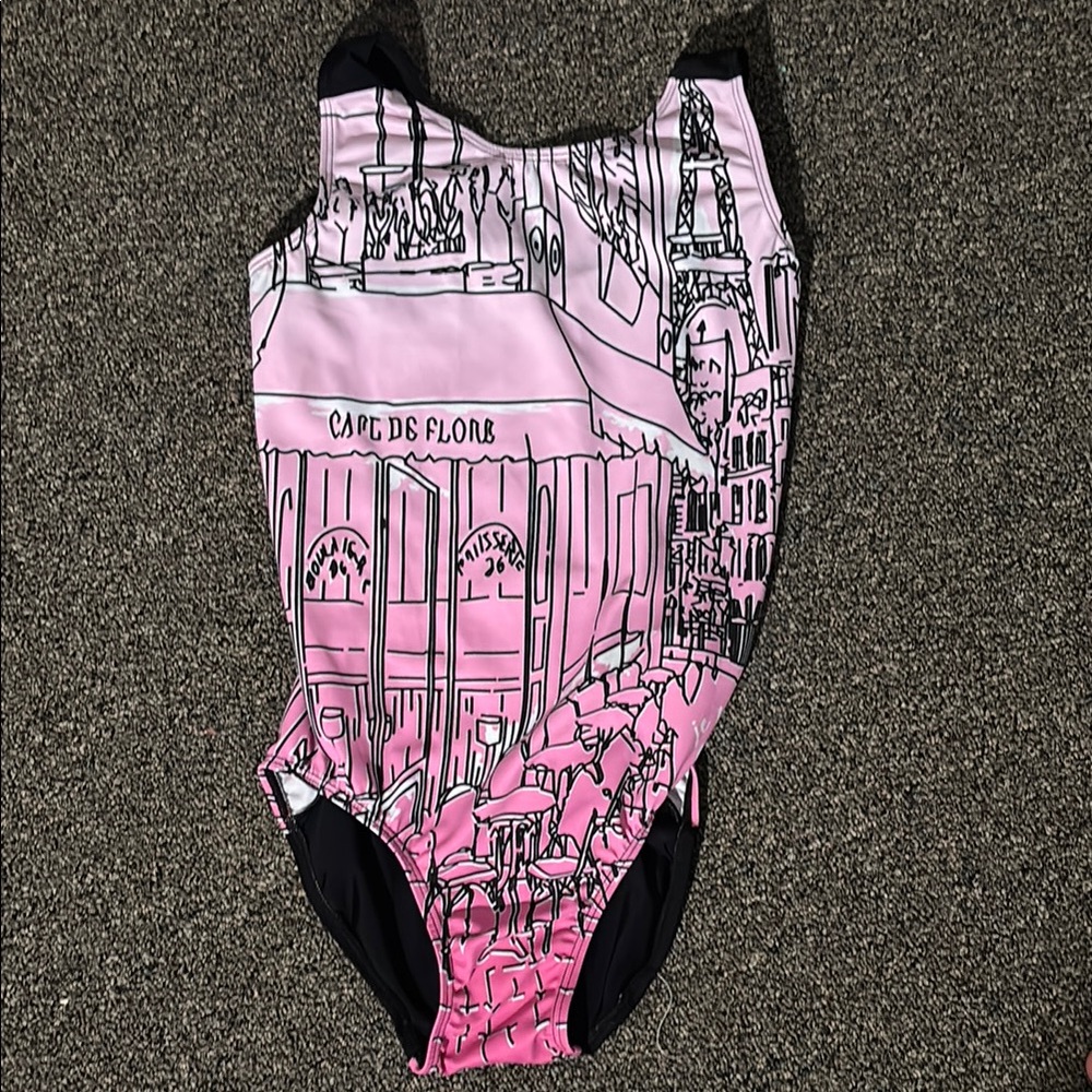 GK Leotard. Pink and Black Paris Graphic.